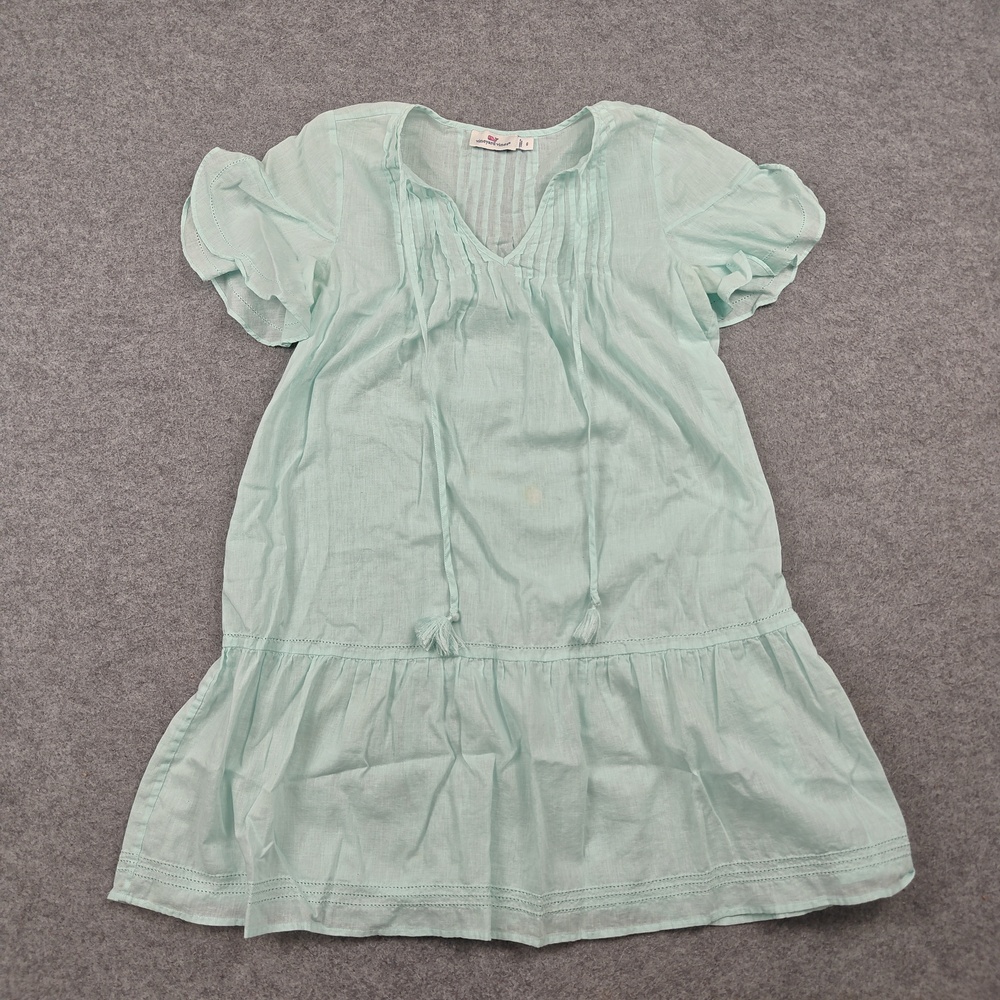 Vineyard Vines Dress Womens 6 Green Trapeze & Swing Short Linen Cotton Lined